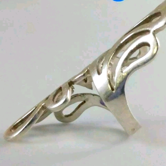 Scroll sterling silver ring. .925 laser cut ring. Long. VINTAGE EXCELLENT - Picture 6 of 14
